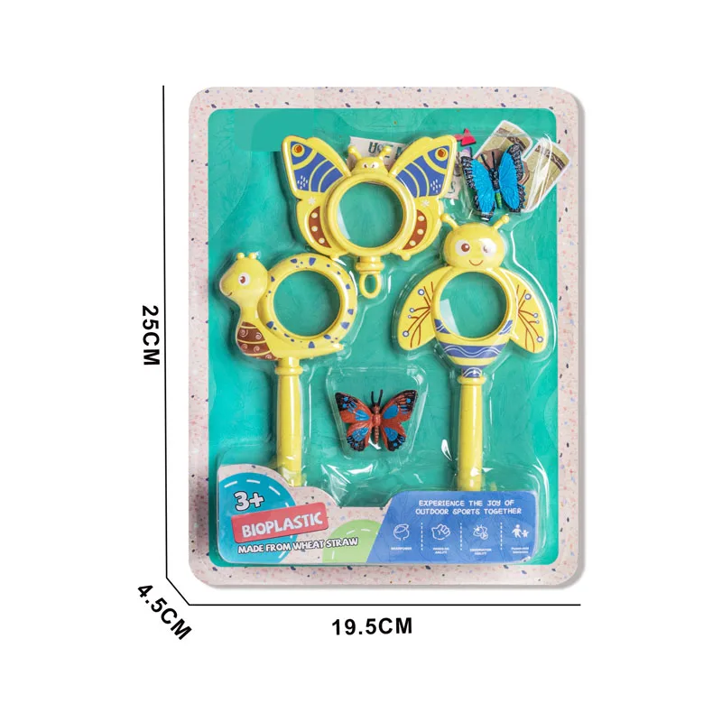 New arrival nature explorer kit science and education toys 3 types insect shape handheld mini magnifying glass toy with 2 insect