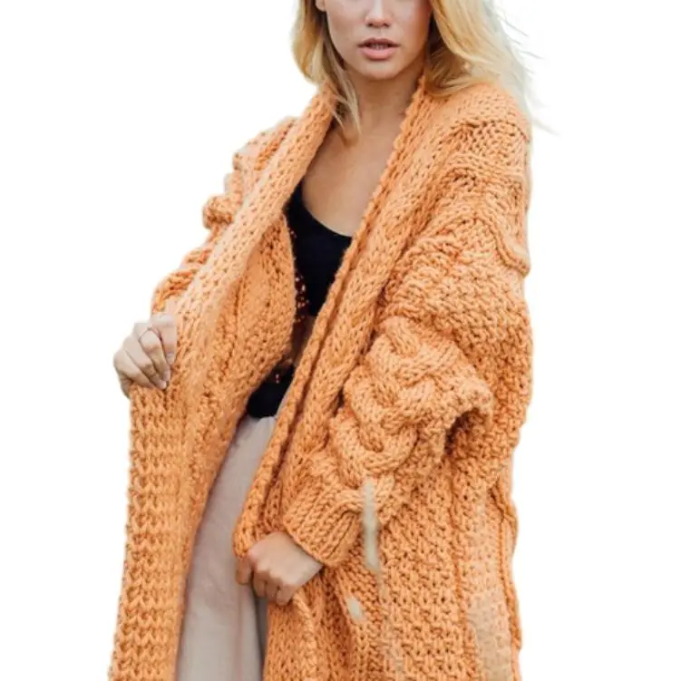 Wholesale Custom Baggy Ladies Plus Size Chunky Long Sweaters Vintage Loose Cardigan Cable Knit Wool Sweater For Women