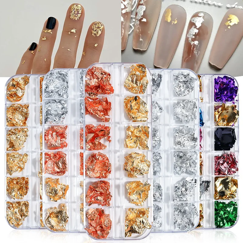 Nail Sequins classical Foil Bronze 3D Rose Gold Flake with Nipper Nail Art Metal Full Cover Nails DIY Manicures Decoration Tools