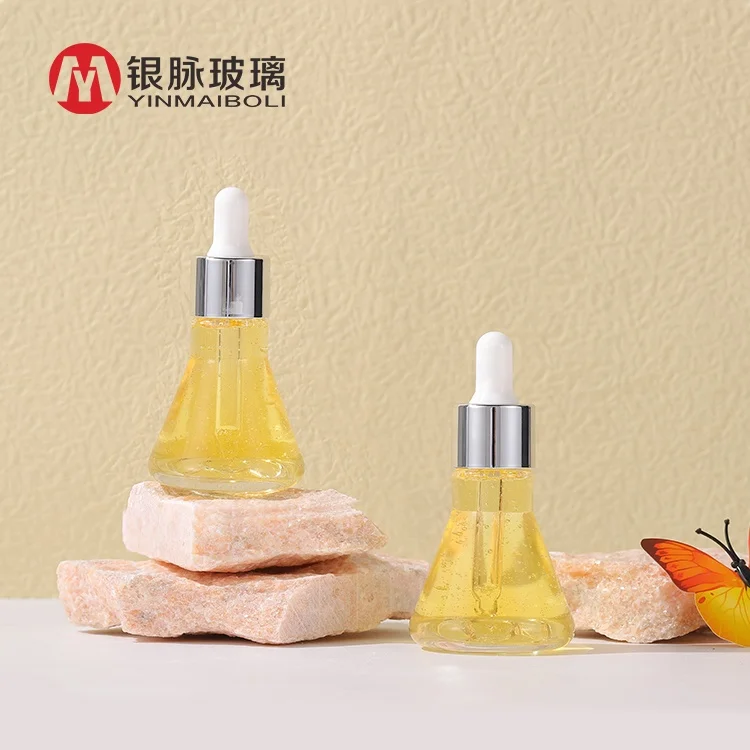 Dropper Bottles Cone Glass with Crystal Luxury 1oz 30ml Essential Oil Cosmetic Screen Printing Bottles for Skin Care Products YM