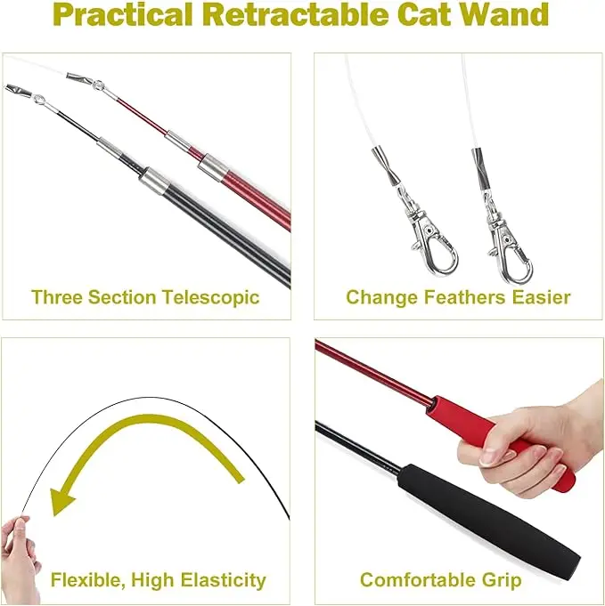 New Arrival Cat Wand Interactive Cat Toys Three-Section Retractable Cat-Teasing Stick 13-Piece Set