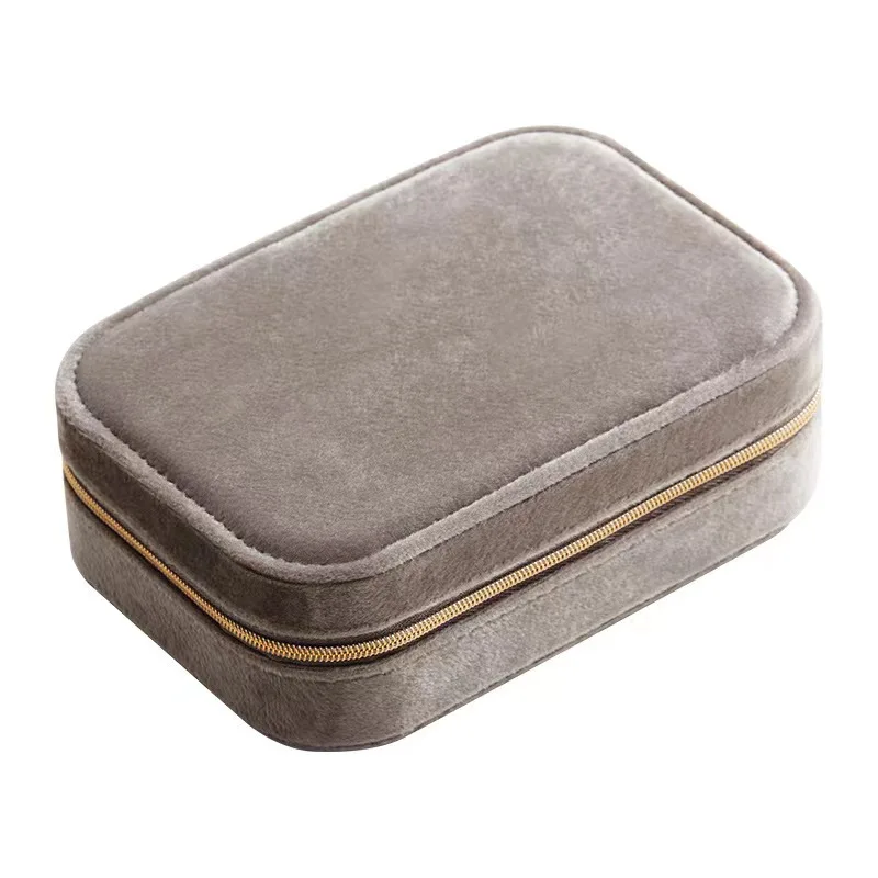 Low MOQ ready stock gold zipper pink green candy color velvet bridal party gift jewelry case box