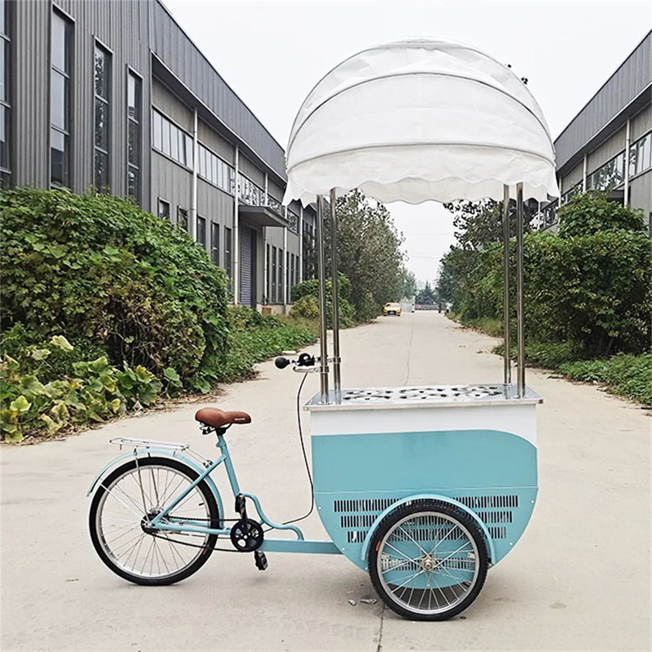 OEM mobile bike food cart design vending cart with wheels outdoor ice cream display cabinet
