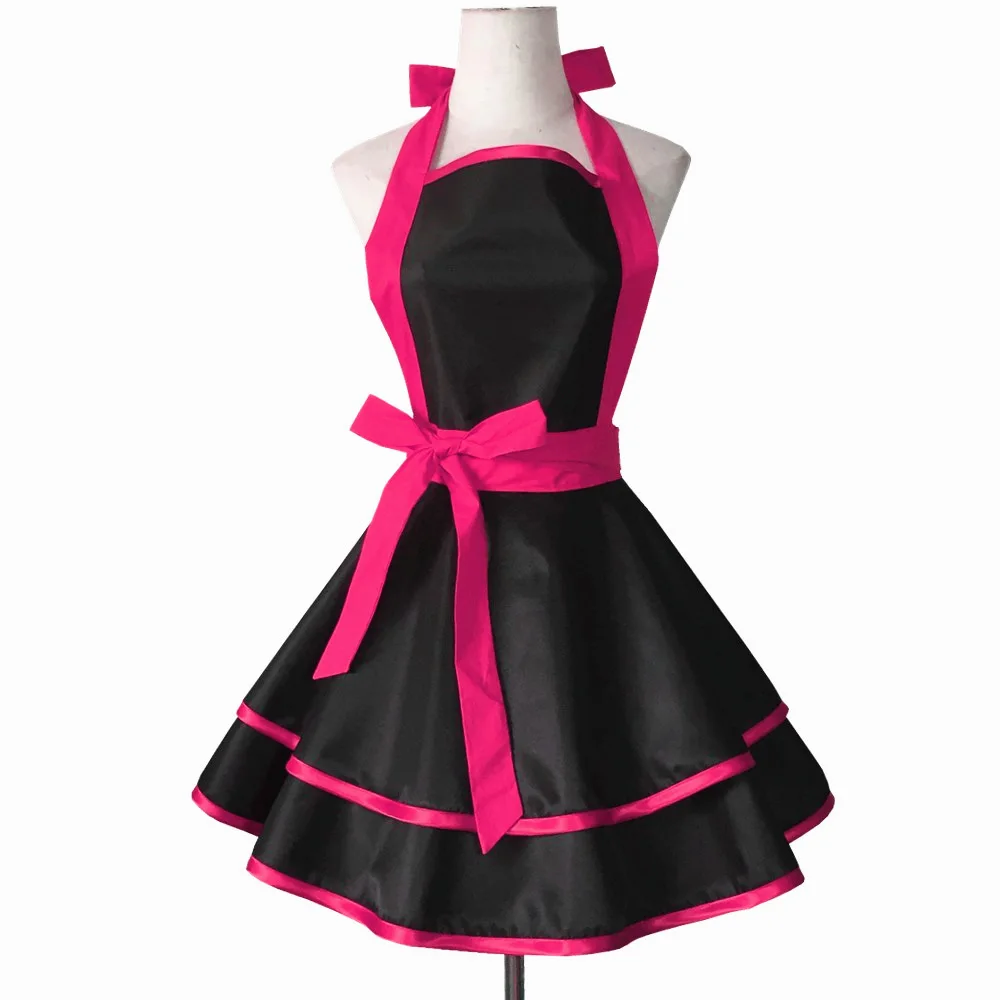 Pure black Tpu waterproof Princess aprons for women fashion home kitchen overalls cooking apron dress