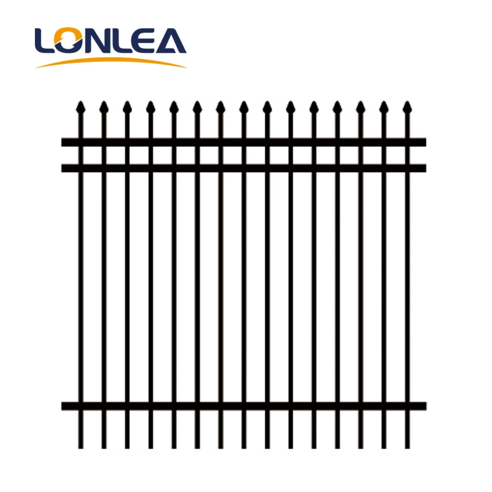 6ft China Wholesale New Design  high quality modern design zinc galvanized spear Top black steel fence fencing panel