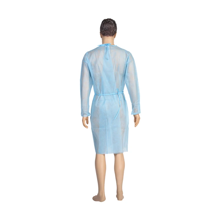 Magic Stick On Back Neck And Waist Oem Long Sleeve Plastic Waterproof Isolation Gowns