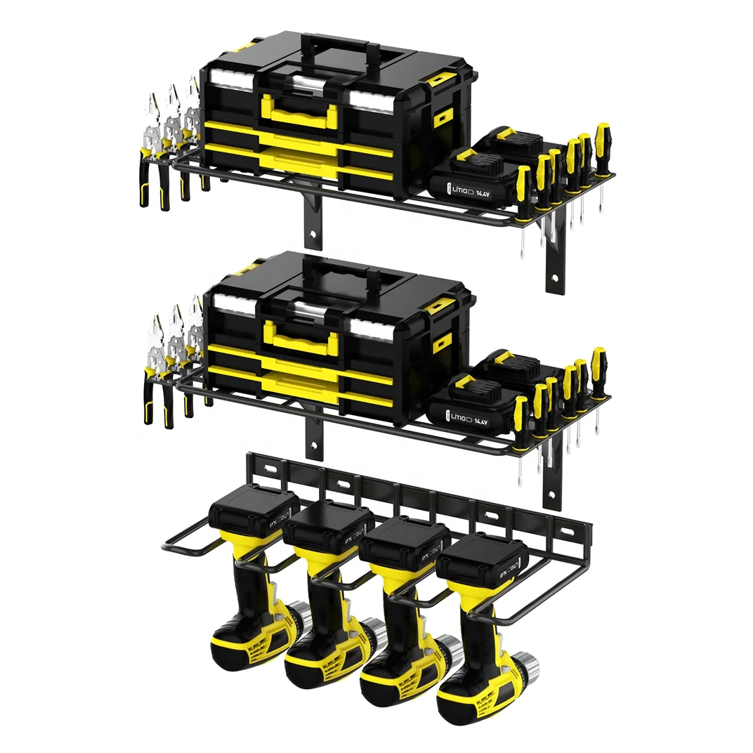 Heavy Duty Metal Wire Garden Hanging Utility Shelf Electric Drill Holder Wall Mount Garage Storage Rack Power Tool Organizer