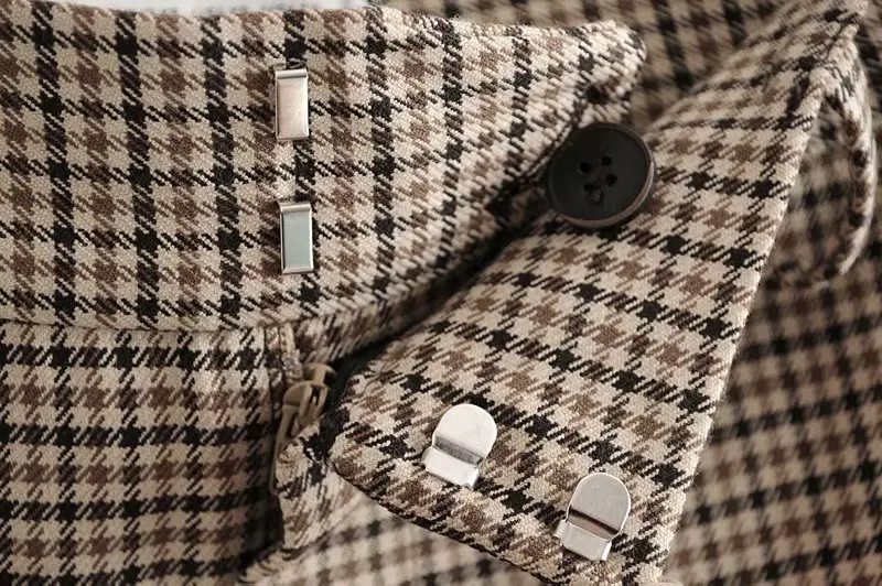 qz260 spring women elegant checked houndstooth pattern front split pencil skirt office lady knee length skirts saias jupe