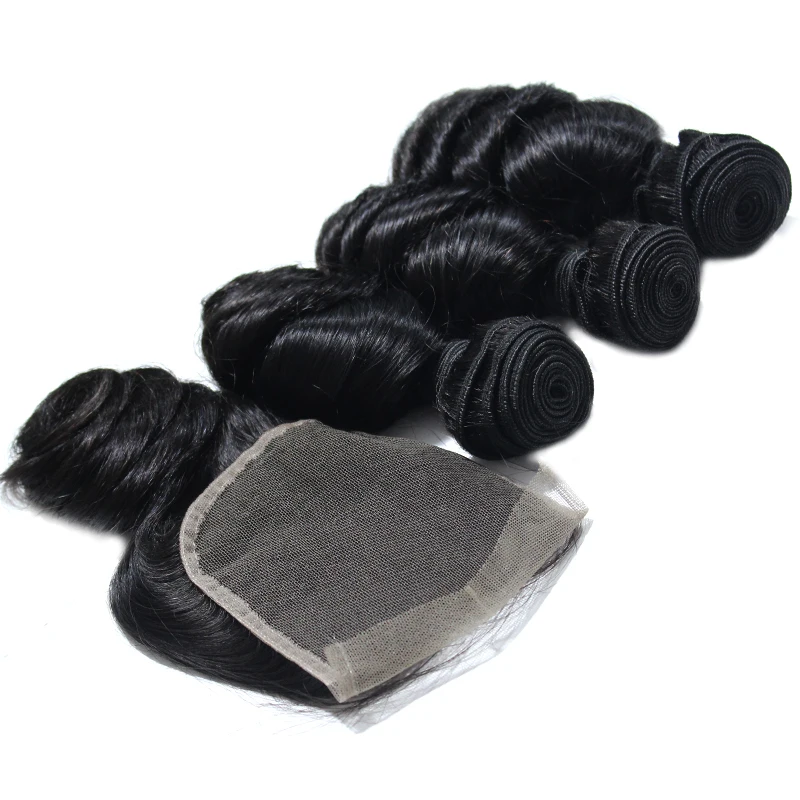 
hair weft 100% human Wholesale 16 18 20 with 16 transparent 4*4 closure in different texture 