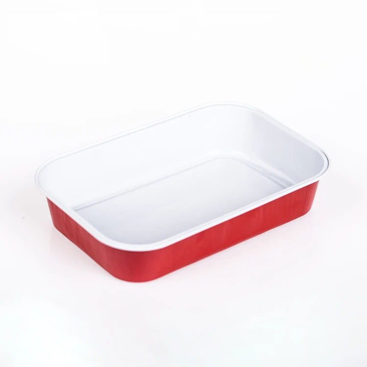 Lightweight food grade red color disposable aluminum foil meal tray takeaway food packing pan 1000ml airline catering food box
