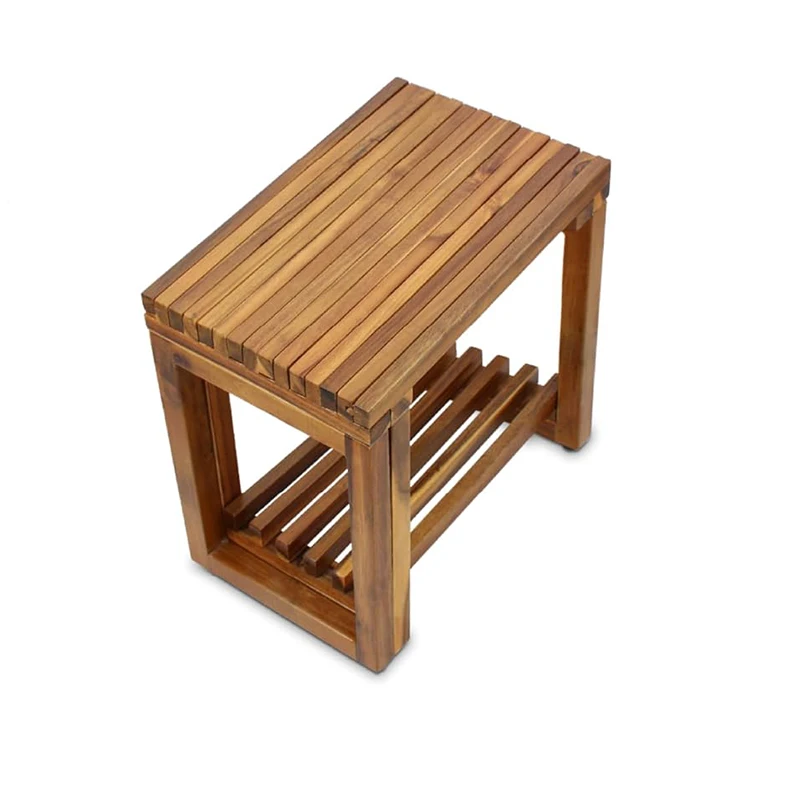 Wholesale Adjustable Length Acacia Wood Entryway Bench with Storage Organizer Shelf Shower Stool for Living Room Hallway