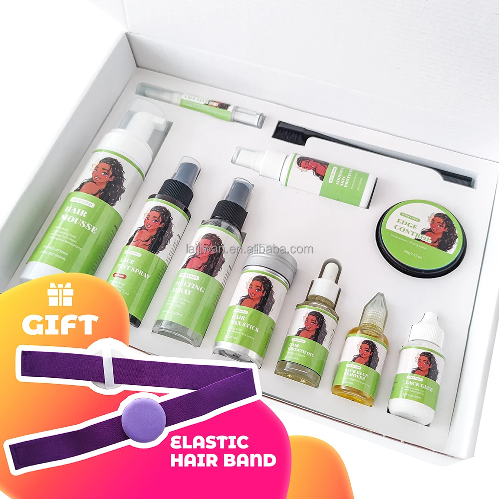 Laijiwan Wholesale private label Lace Front Wigs Install Kit Lace Glue adhesive Hair Styling Extension Tools Set with Box