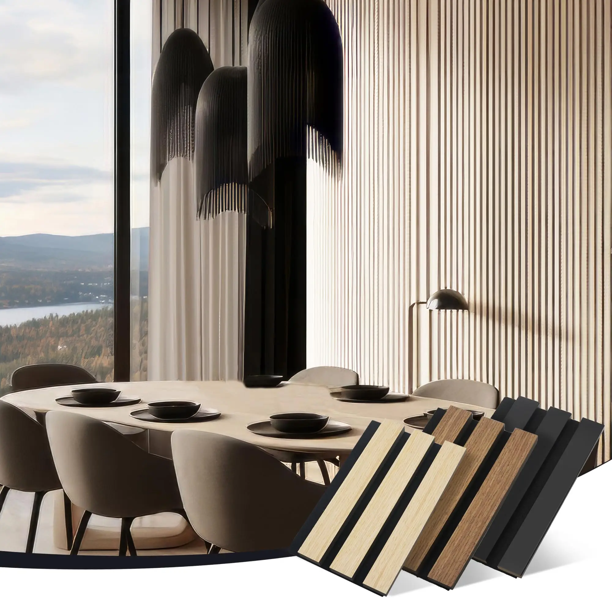 Panneaux Acousique Solid Timber Interior Sheets Wall Boards Fluted Wood Slat Acoustic Panels For Wall And Ceiling Decoration