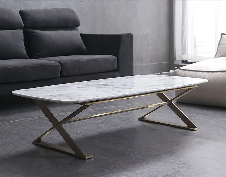 
Luxury Design Golden Brushed Texture Stainless Steel White Black Marble Coffee Table 