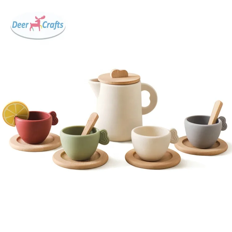 Popular Play House Kitchen Accessories Wooden Afternoon Tea Toy For Kids DD10841