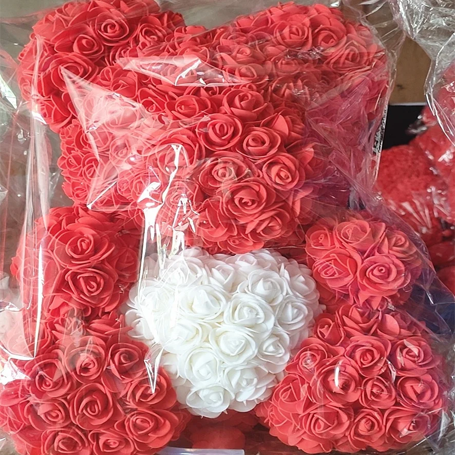 Wholesale 40CM artificial flower rose bear PE bear  for valentines day gifts