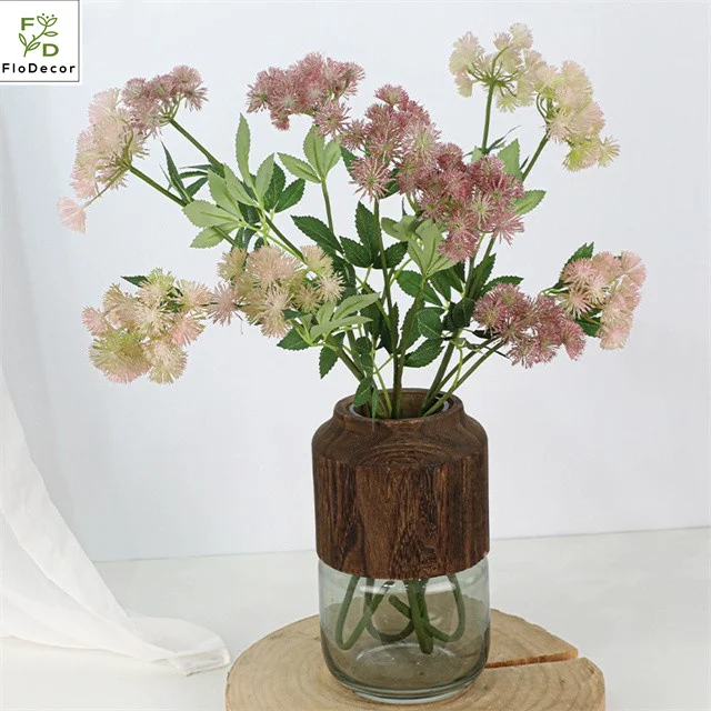 Wholesale Artificial Real Touch 3 Heads Astrantia Flowers Plastic Green White Purple Lace Flower For Wedding Decoration