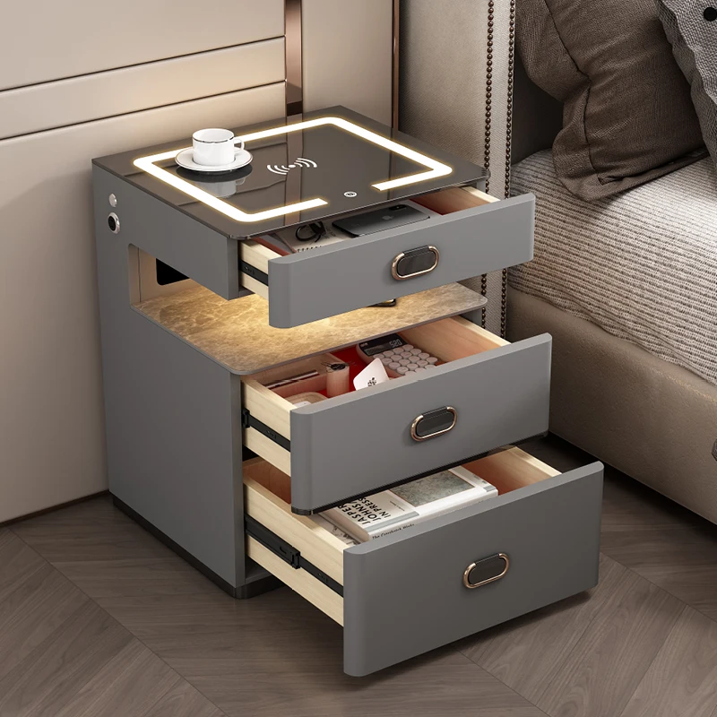 new Modern Technology Luxury Home Bedroom smart Password Fingerprint Bluetooth Speaker Wireless Charging Bedside Table