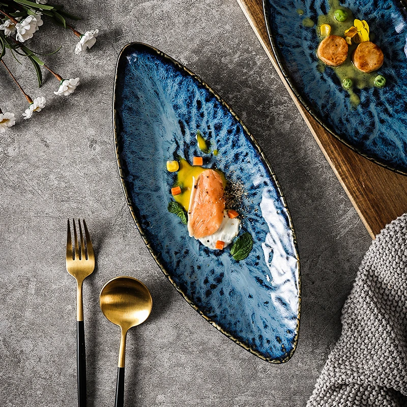 Japanese Blue Sushi Plates Sushi Plate Set Oval Plate Fish Serving Tray