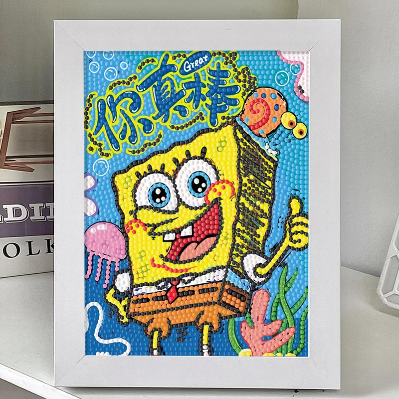 Cute Crayon Shin-chan Sponge Stitch DIY Diamond Painting 5D DIY Full Diamond Art Paintings With Wooden Picture Frame For Kids