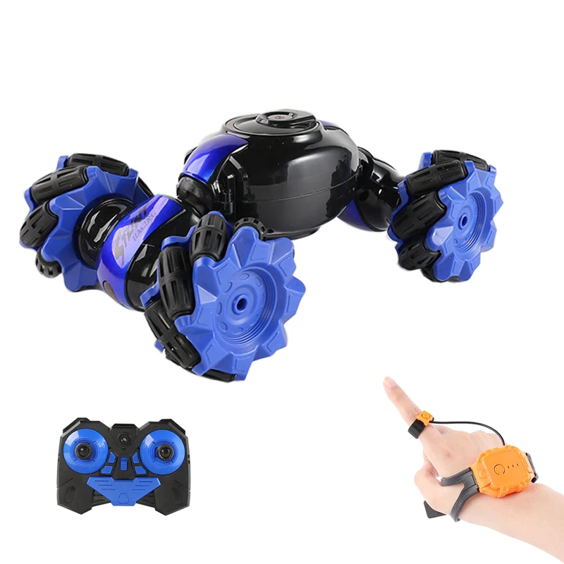 2.4G Dual Control 4WD Transforming Twist Stunt Remote Control Car Hand Watch RC Toy Car Charger Assembly Required Charging