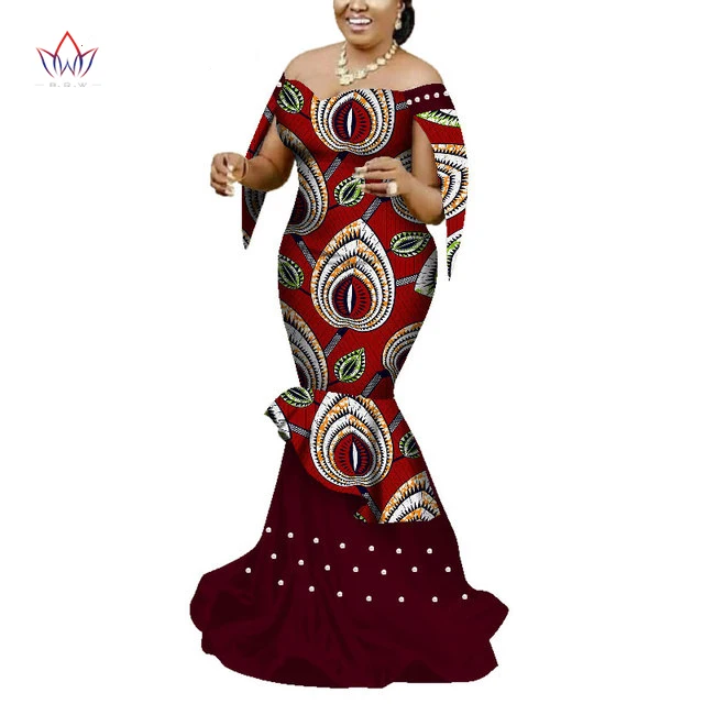 Wholesale African Clothing Dresses Women Traditional African Print Pearl Strapless Lady Plus Size Clothing Party Wedding