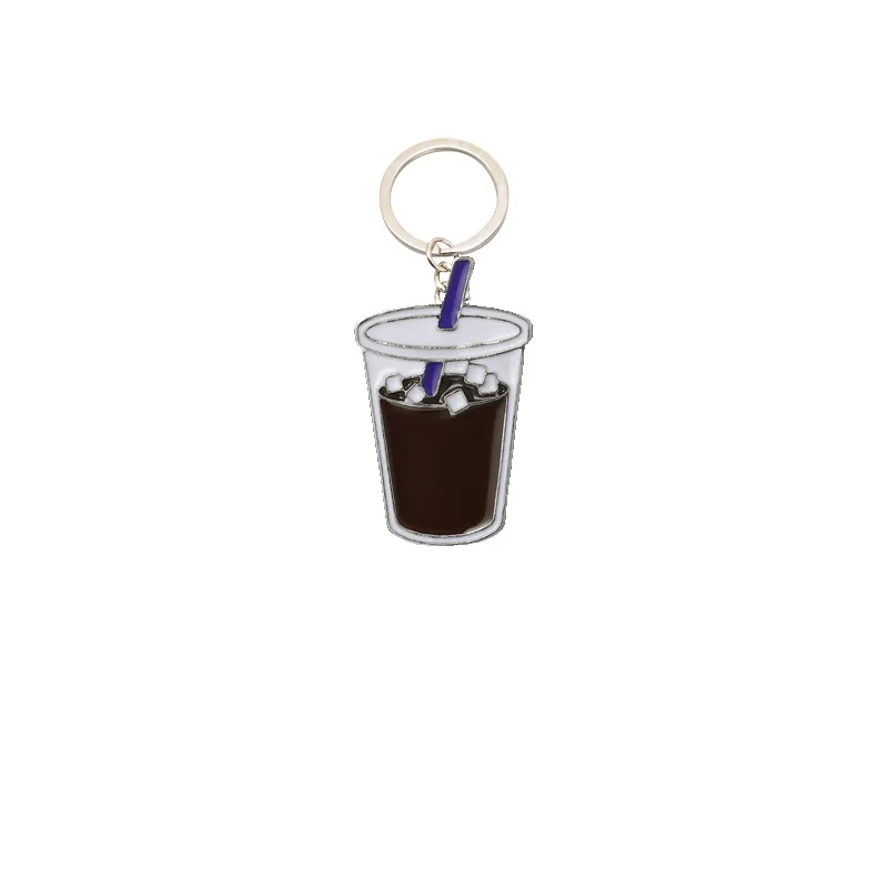 Wholesale Manufacture Coffee Utensils Milk Tea Cup Enamel Keychain Custom Lemon Tea Alloy Oil Drop Pin Keychain Coffee Cup