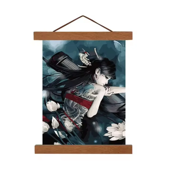 Wholesale Canvas Art Painting customizable Magnetic DTY Wooden Scroll magnetic poster hangers for banner painting