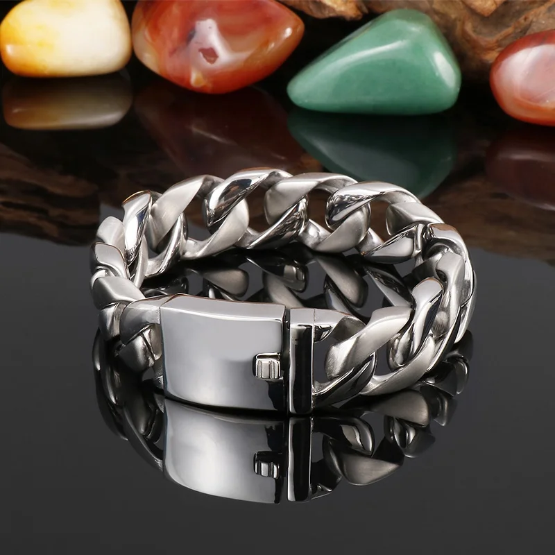 
Yingzhou factory wholesale hot sale stainless steel gold Miami Cuban chain hip hop bracelet custom 