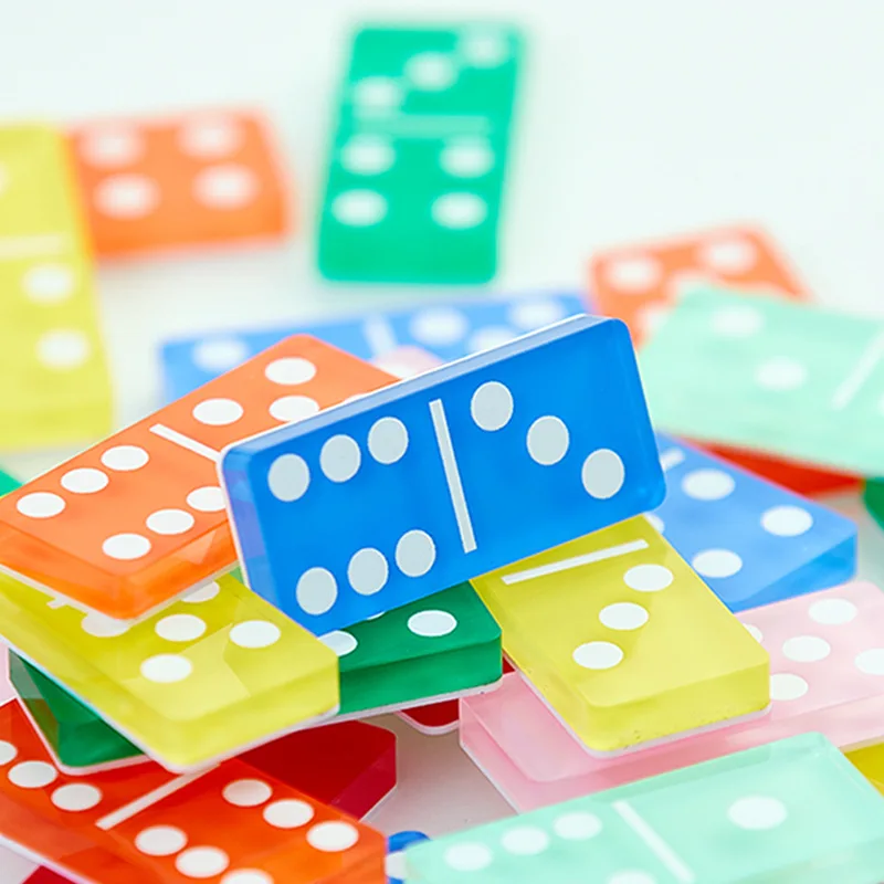 OEM print acrylic Mini dominos set High Quality 28Pcs Acrylic Domino Game Set Customize Colorful Domino Game