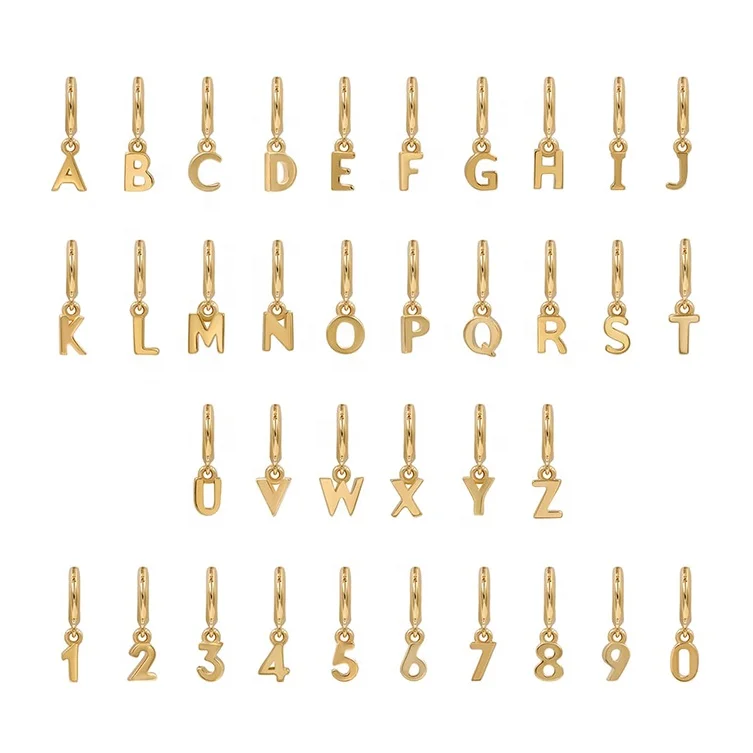 S925 Sterling Silver 14K Gold Plated Gift Custom Alphabet Letter Initial Charms Pendant Necklace Earrings for DIY Jewelry Making