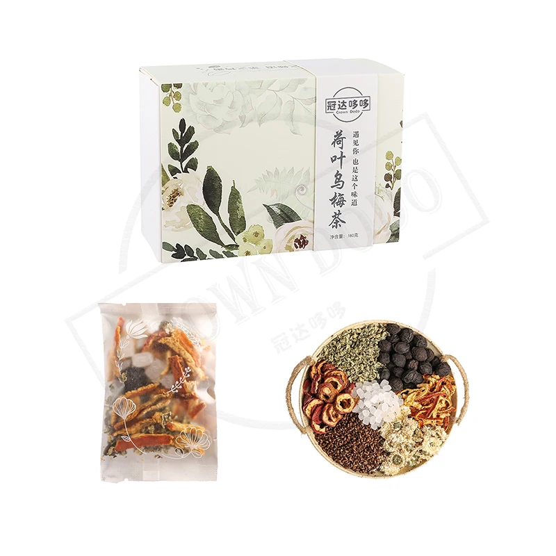 
Lotus leaf and plum fruit scented tea clearing damp detoxification and benefit water detumescence for healthy 