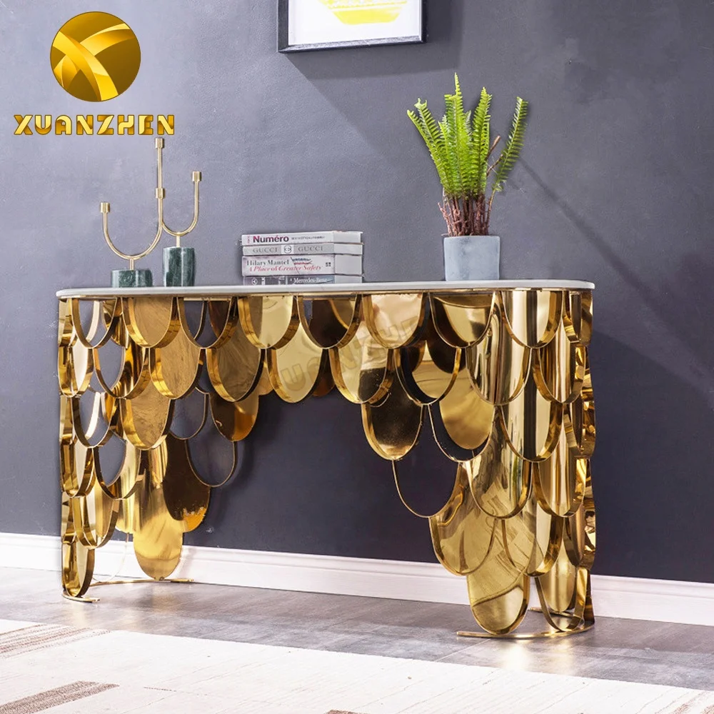 Home furniture living room sets luxury stainless steel hallway table modern console table for wholesale