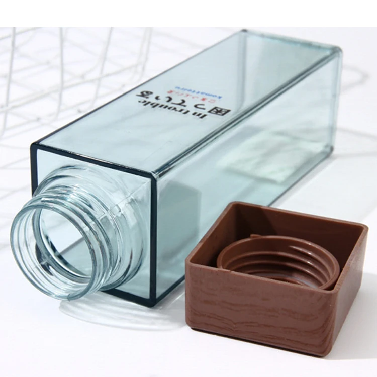 Outdoor Travel Transparent Wood Lid Plastic Square Frosted Water Bottle For Sports