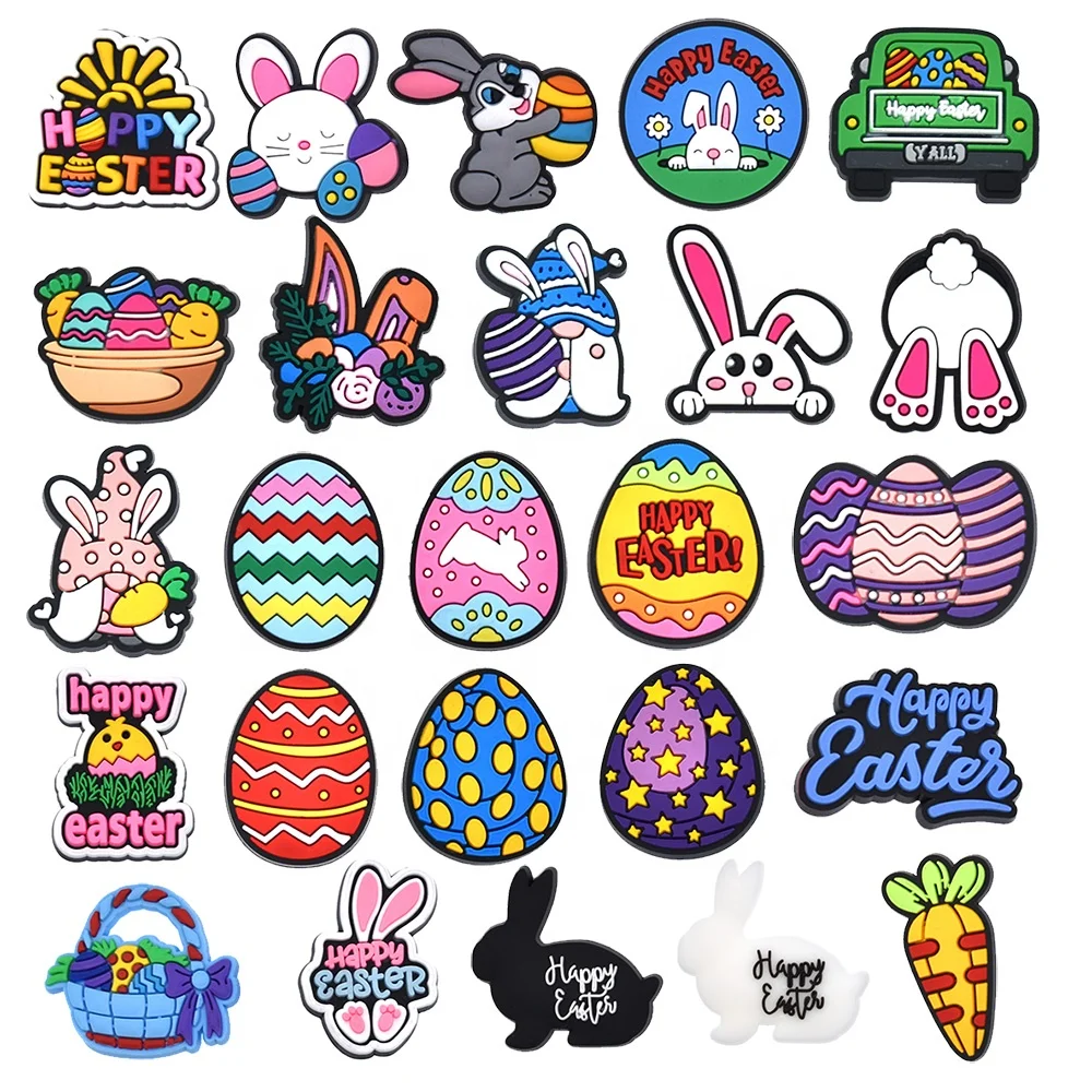 25PCS/set PVC Shoe Charms Rabbit Easter Egg Car Butterfly Carrot Accessories Garden Shoe charms Button Decorations Xmas Gift