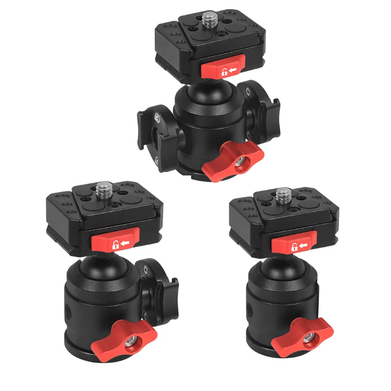 Aluminum Quick Release 1/4 Ball Head 360 Rotation Mount with V-Port Plate for DSLR Camera Tripod Head Fill Light Mic Bracket