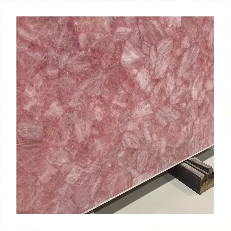Natural Pink Rose Crystal Quartz Semi Slab Precious Stone