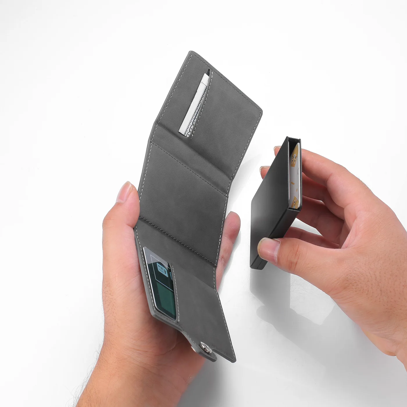 Minimalist Wallets Card Wallet - RFID Men Slim Wallet Manufacturer Leather Vintage Factory Price Short Unisex Open Solid Color