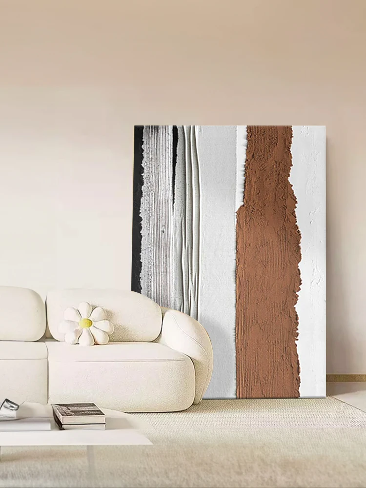 Home Decor 2024 Modern Minimalist Style Hand-painted Thick Texture Oil Painting Vertical Stripe  Paintings and Wall Arts