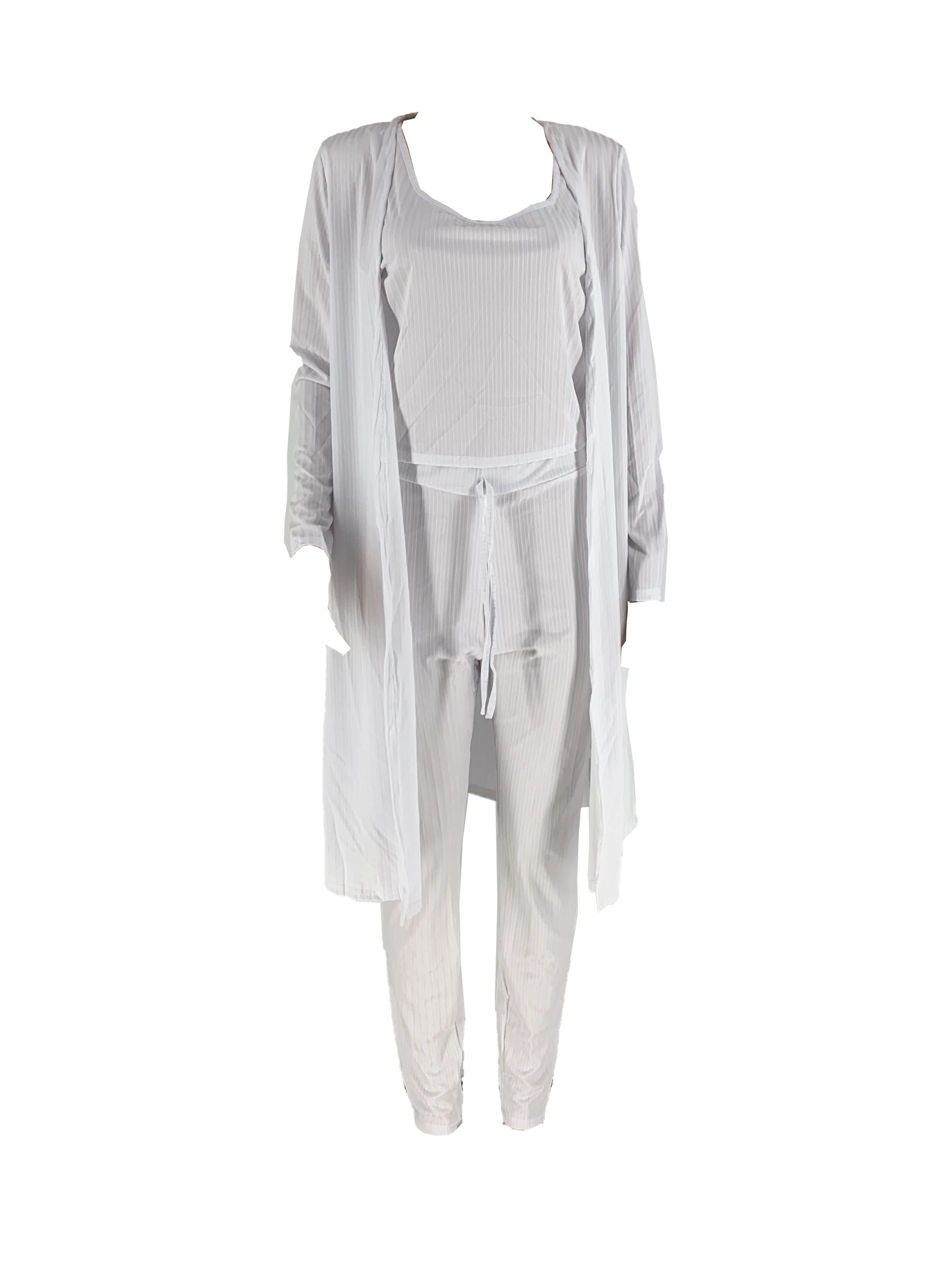 Newest Design Solid Color Outfits  Solid Pit Just Chill Vest Top & Shorts 3-Piece Set with Long Sleeveless Coat