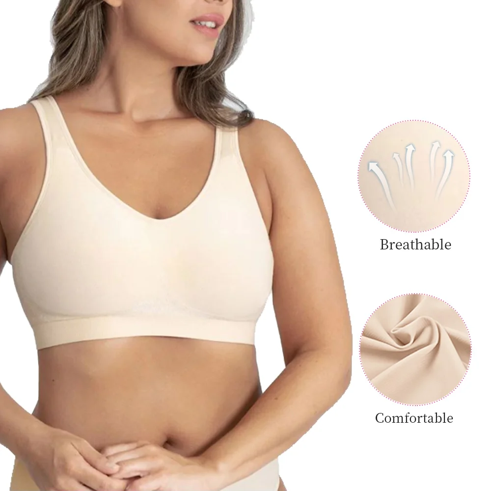BOJIN Hot Selling Large Size Sexy Bras Comfortable Everyday Seamless Nylon Vest Breathable Wire-Free Back Closure Bra