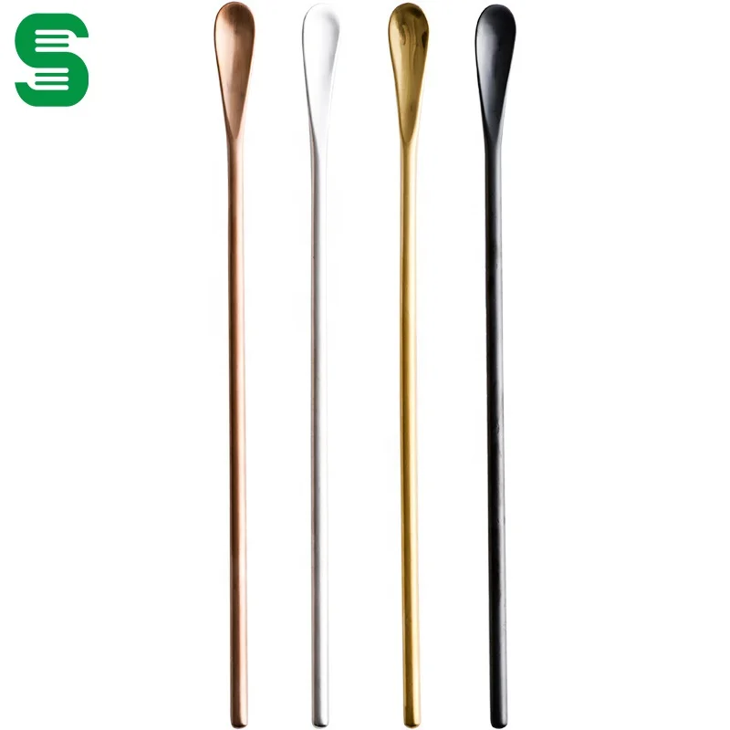 Hot selling 13cm 15cm 22cm Long handle colored 304 stainless steel bar cocktail mixing spoon