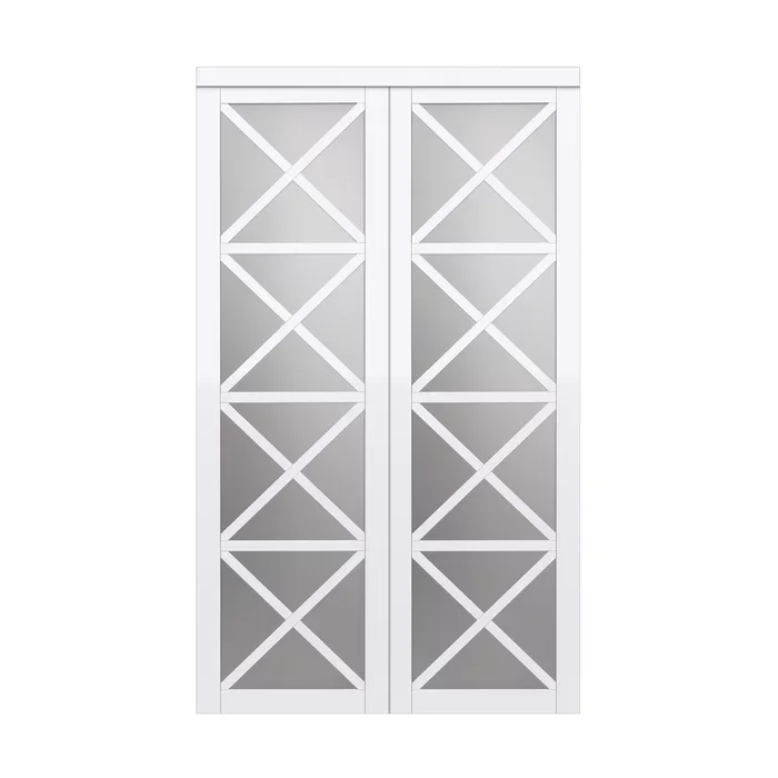 Lace Multi-X Design Mirrored Sliding Closet Door with Installation Hardware Kit Wood door