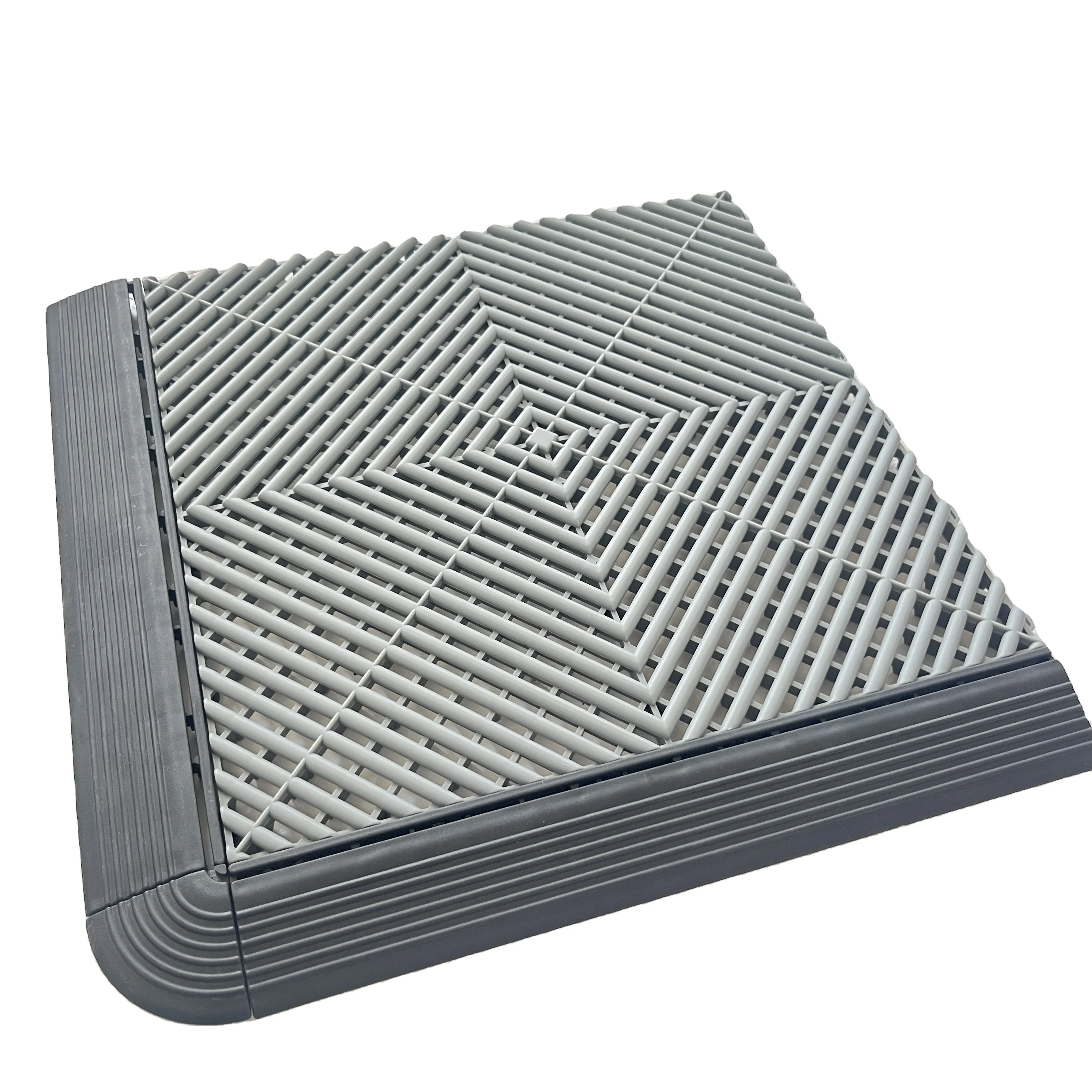 High tensile strength portable plastic garage floor tiles interlocking anti slip PP floor mat drain grate for car wash room shop