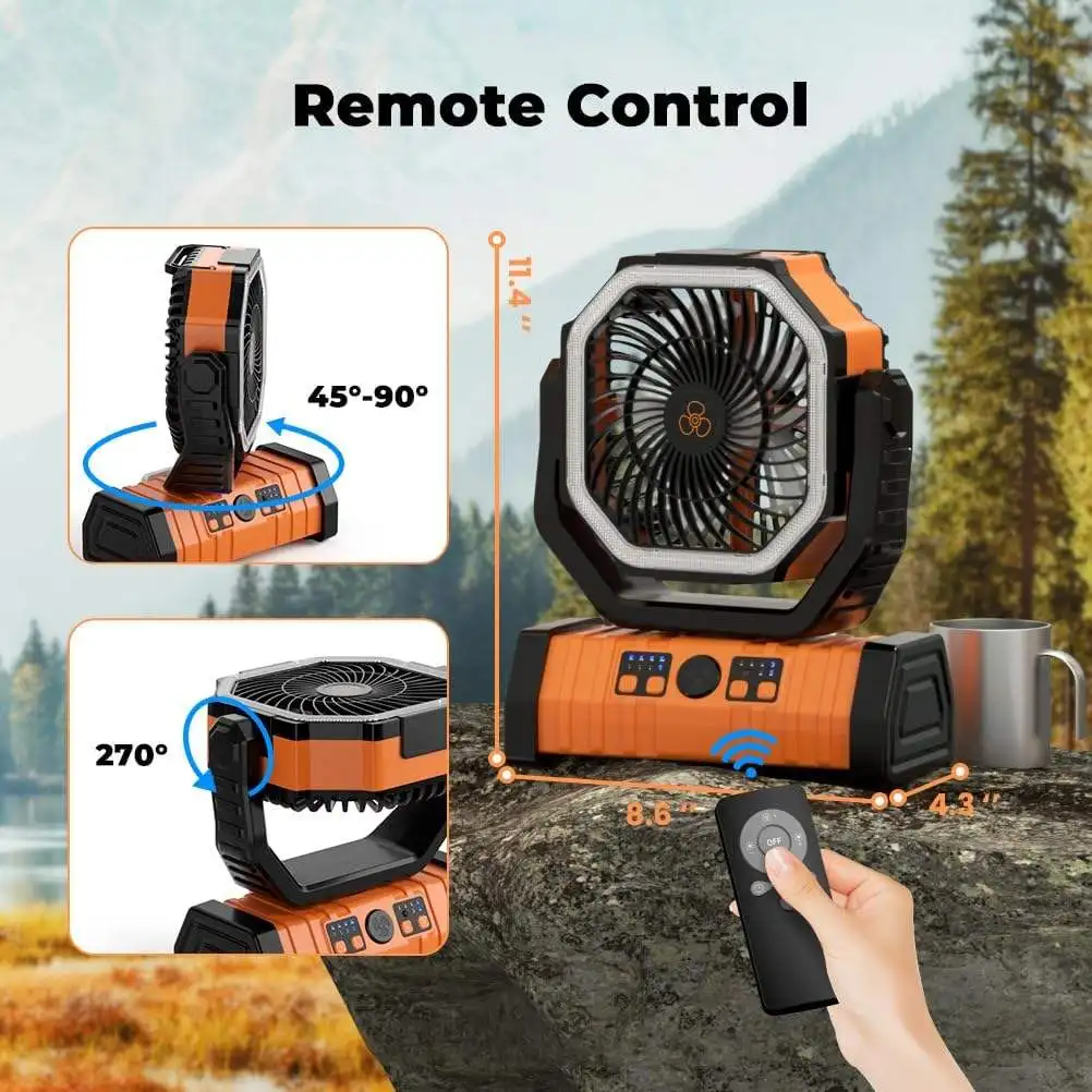 2024 New 20000mah Outdoor Camping Fan With Remote Lighting Usb Portable Fan Camping Long Life Fan