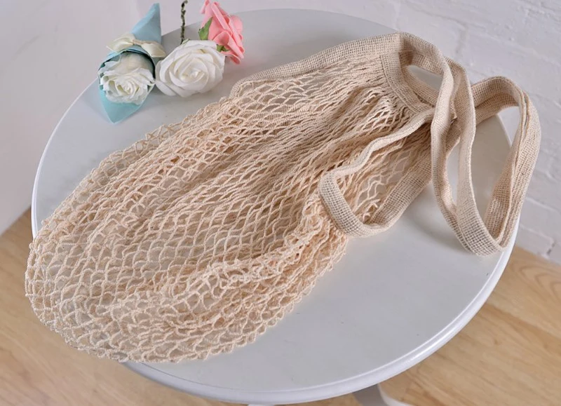 Reusable Organic Cotton Mesh Tote Bag Shopping Cotton Mesh Produce Bags Fruit Vegetable Mesh Bag With Custom Logo