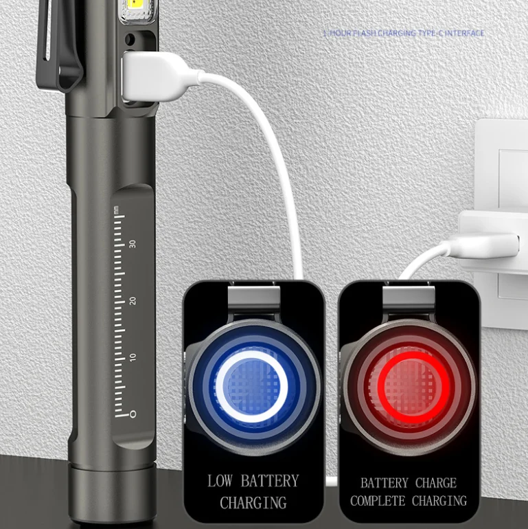 Waterproof IPX4 Pen Shape LED Penlight Purple Yellow Medical Emergency Flash Torch Lamp Outdoor Camp Type C Clip LED Flashlight