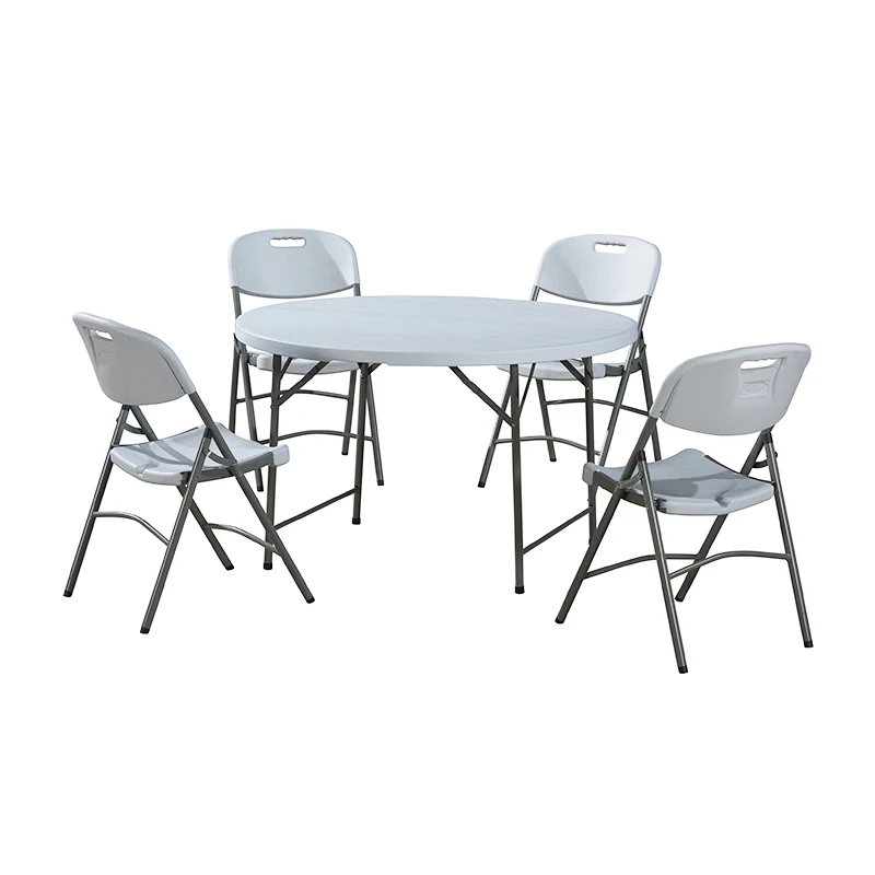 OEM 5 Foot 150*74 Fold-In-Half Round Plastic Table White Utility Sturdy Portable HDPE Tables With Handle Lock