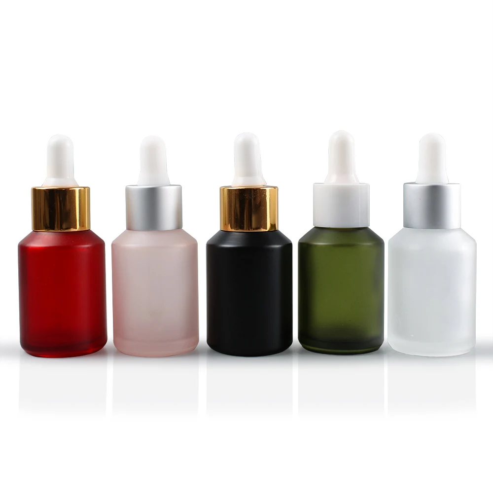 
New mold thick wall dark clear green rose red pink cosmetic serum frosted 30ml glass bottle with dropper 