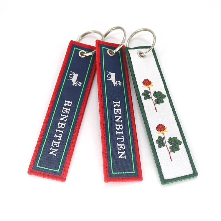 Wholesale Cheap Custom Floral Animal Logo Jet Tags Double Sides Lovely Woven Keychains for Suitcases